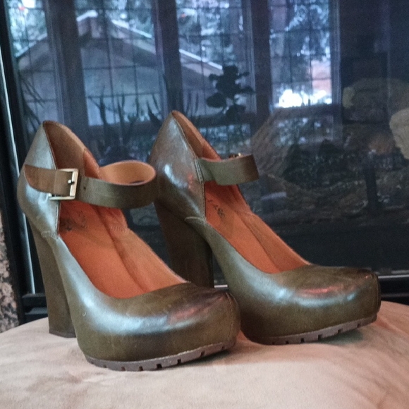 Kork-Ease Shoes - Kork-Ease Olive Green Mary Jane Platform Heels